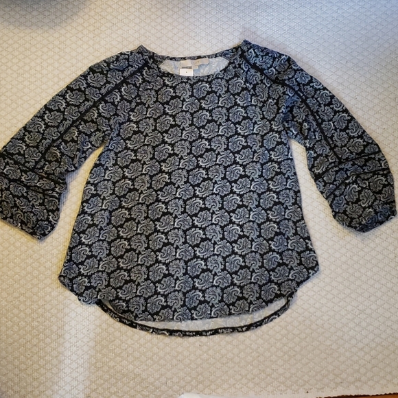 LOFT Black Paisley Bohemian Shirt Blouse S - Picture 2 of 3